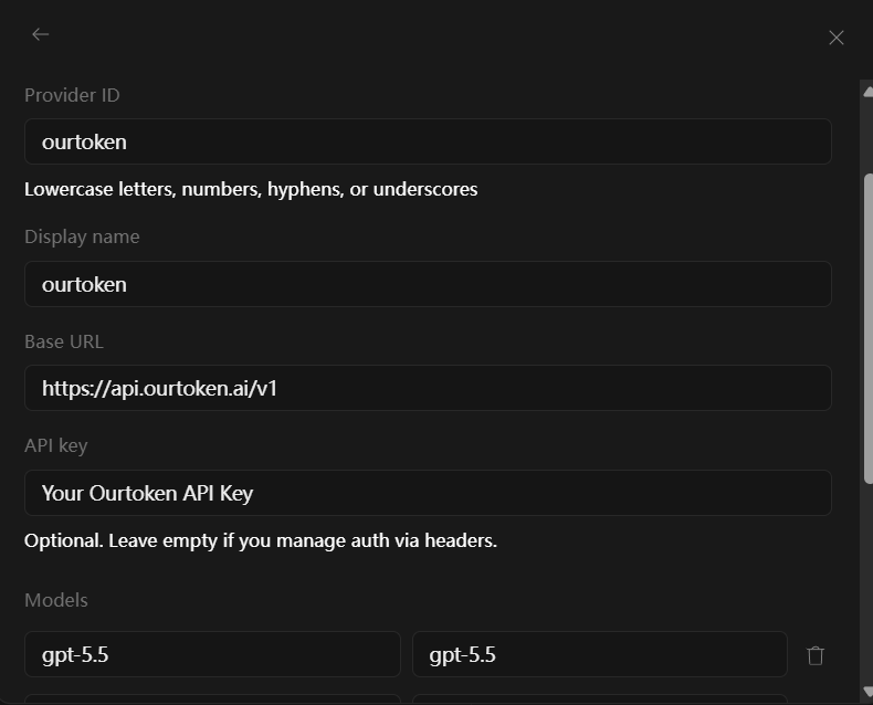 OurToken API configuration